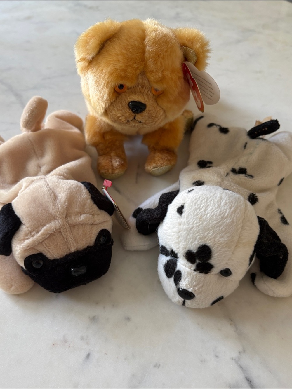 Lot of 3 Beanie Baby Zodiac Dog, Beanie Baby Pugsley, and Dalmatian (generic)